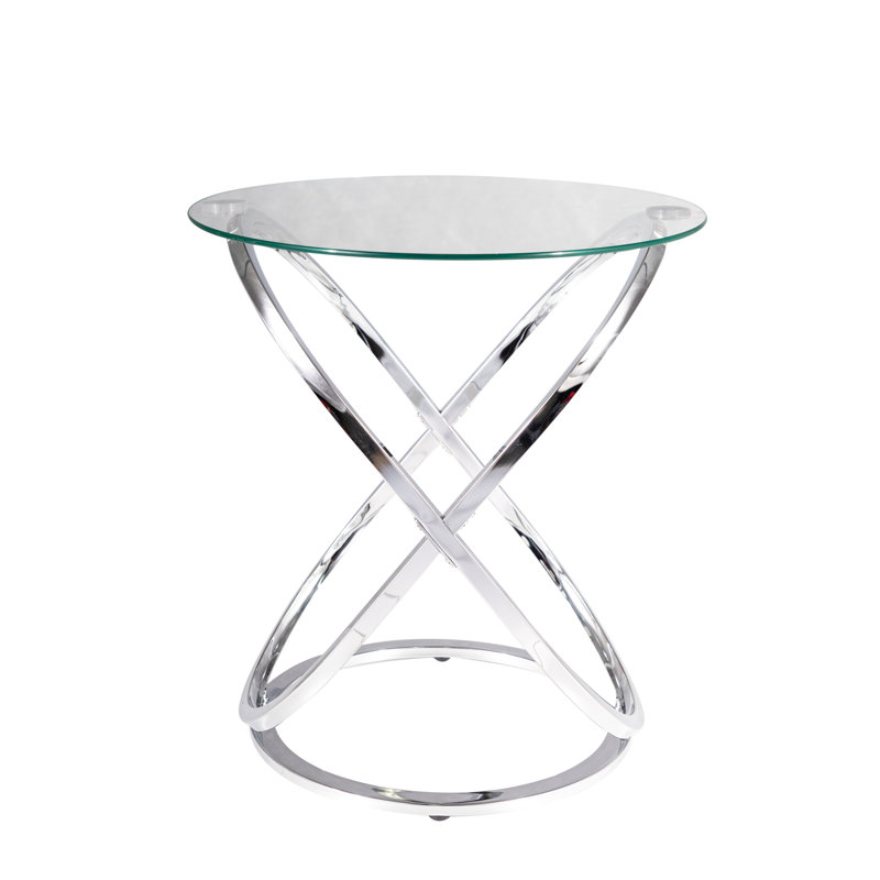 Emrick Glass Top Cross Legs End Table