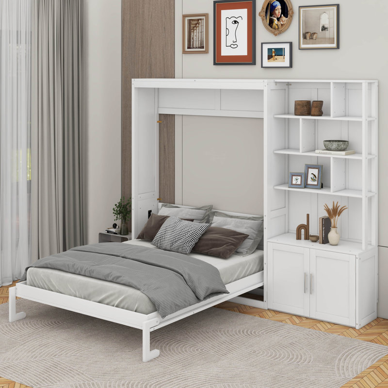 Lit escamotable double avec tablettes de rangement