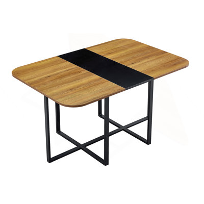 Modern Dual-Texture Table – MDF With Marble & Wood-Pattern Lacquer-Free Paper, Sturdy Black Metal Frame, 4-6 Seater Multi-Use Table For Kitchen/Dining Nook/Home Office
