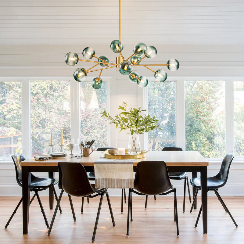 Burness 15 - Light Sputnik Modern Linear Modern Glass Bubble Dining  Chandelier, Gold