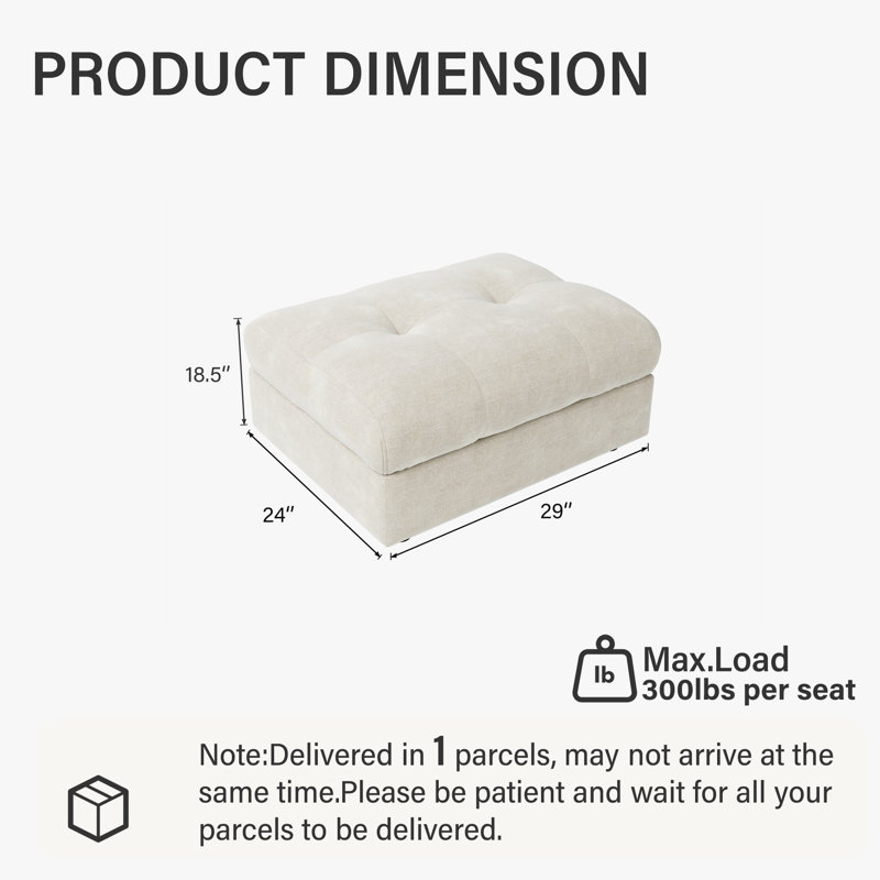 29" Ottoman With Storage, Beige