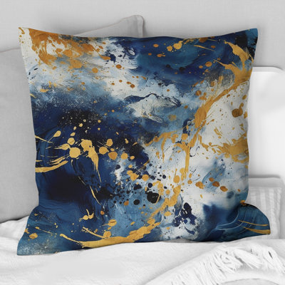 Coussin décoratif bleu foncé et doré