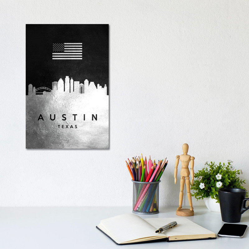 «Birmingham Alabama Silver Skyline» par Adrian Baldovino, impression sur toile tendue, Austin, Texas