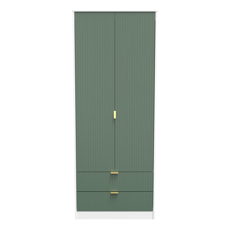 Fully Assembled 2 Door Wardrobe, 197cm H x 111cm W x 53cm D, Green/White