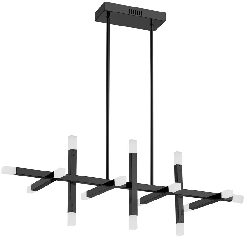 Lustre linéaire moderne à DEL 16 lumières à intensité variable Binnie, Noir mat
