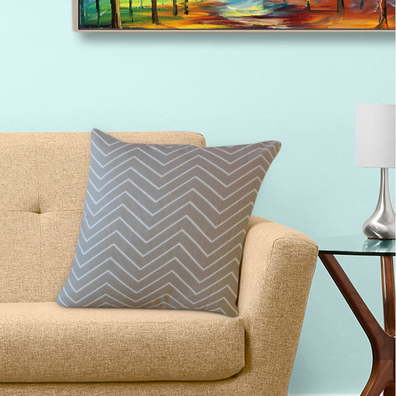 Oreiller en coton Adelphie Zigzag, 22 po x 22 po, Coussin décoratif, Gris clair