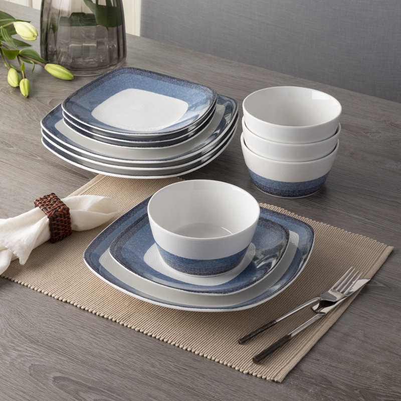 Service de table carré 12 pièces Noritake Colorscapes Layers, service pour 4, Bleu marine