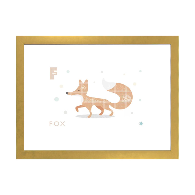 Renard - impression d'art graphique, Papier encadré doré, H 16 po x l 24 po x P 1 po, Blanc