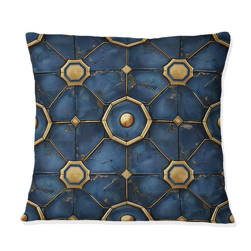 Coussin moderne bleu et octogone II - moderne, H 16 po x l 16 po