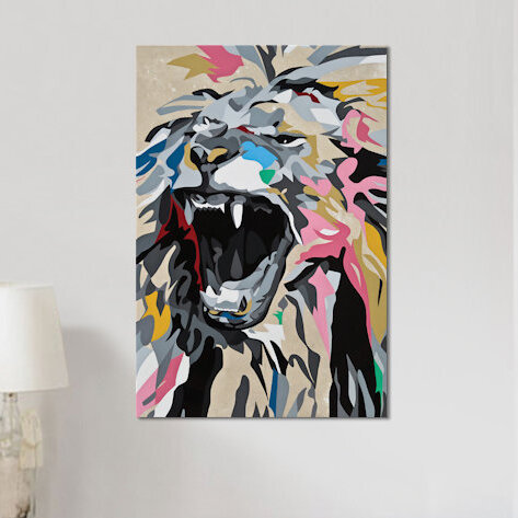 « rugissant lion », impression sur toile, H 40 po x l 26 po x P 1,5 po, Toile tendue, Pas de tapis