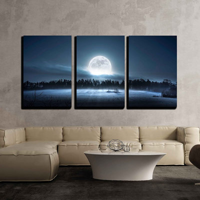 Moon " The Moon Rising Over The Forest And Meadow In The Cold And Misty Morning " 3 - Pieces