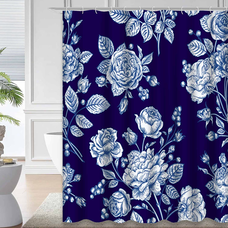 Magnifique rideau de douche bleu avec 12 crochets, L 72 po x l 78 po