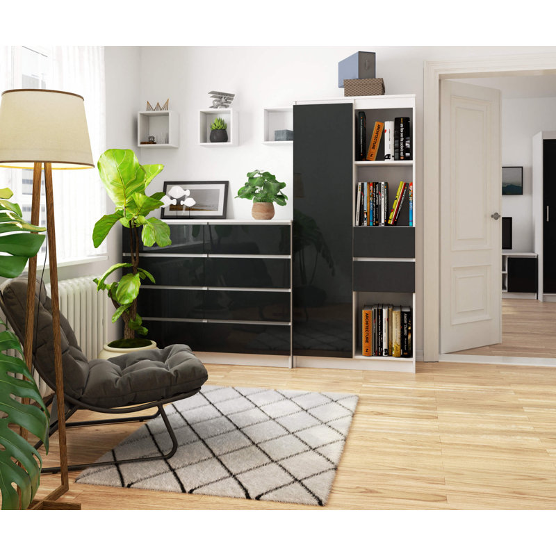 Alexs 180cm H x 80cm W Standard Bookcase, Graphite Gloss