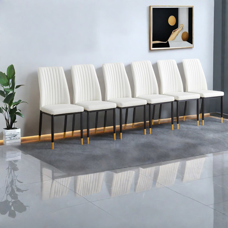 Ensemble de 6 chaises de salle à manger modernes en cuir synthétique blanc, pieds en métal pour la cuisine