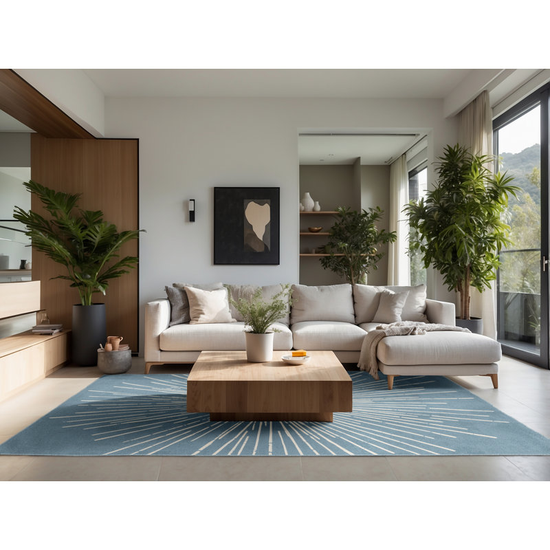 Soft Plush Filkins July 4Th Modern & Contemporary Abstract Area Rug in Blue – SkyBlue Binding, 3x5