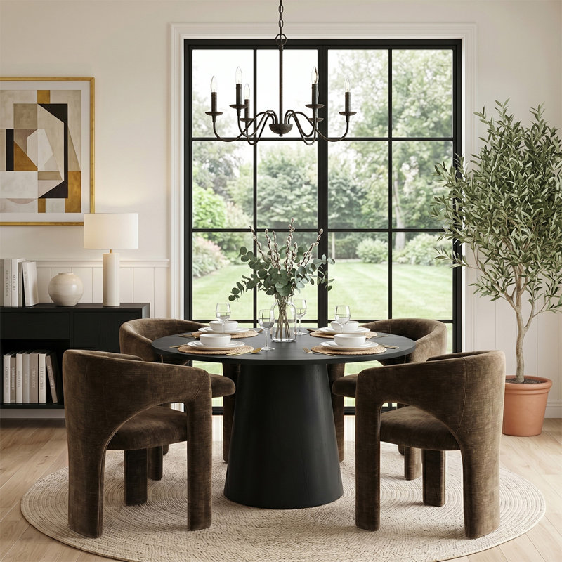 Ensemble de table de salle à manger 5 pièces pour 4 personnes avec chaises rembourrées en chenille, Chocolate Brown