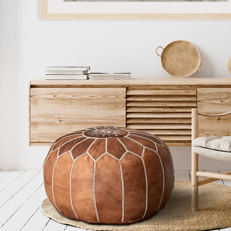 Mini Leather Footstool Crimson Semi Aniline Leather Small Pouffe