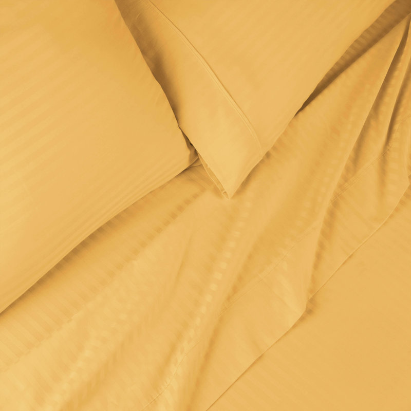Parinaaz 600 Thread Count 100% Egyptian Cotton Striped Sheet Set, Gold, Twin XL