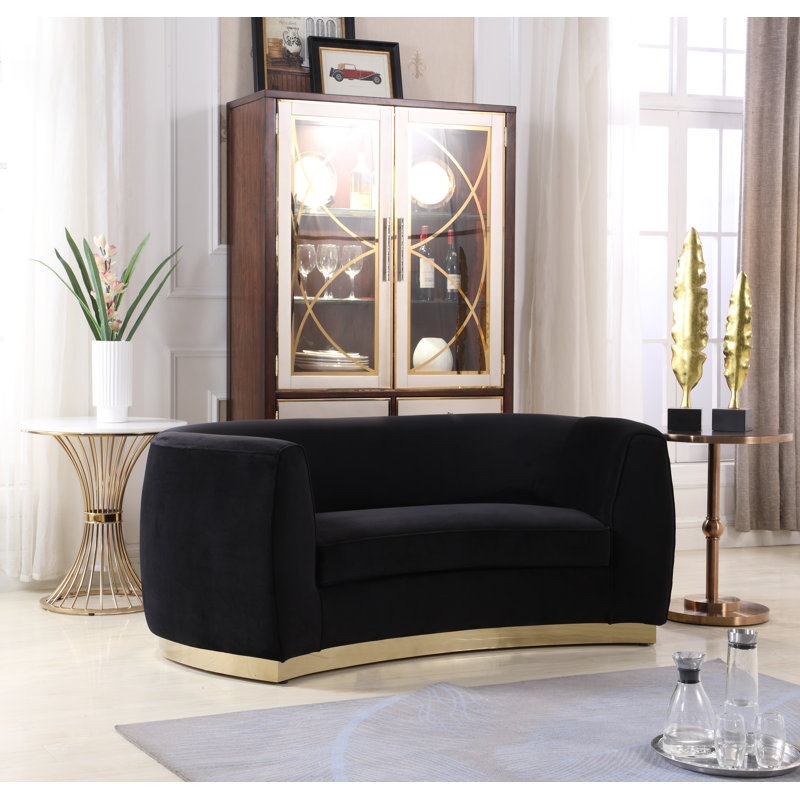 Breccan 70.5'' Velvet Loveseat, Black Velvet, Gold