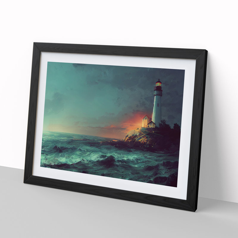 Magical Lighthouse - Single Picture Frame Painting, Black, 46cm H x 64cm W x 2cm D
