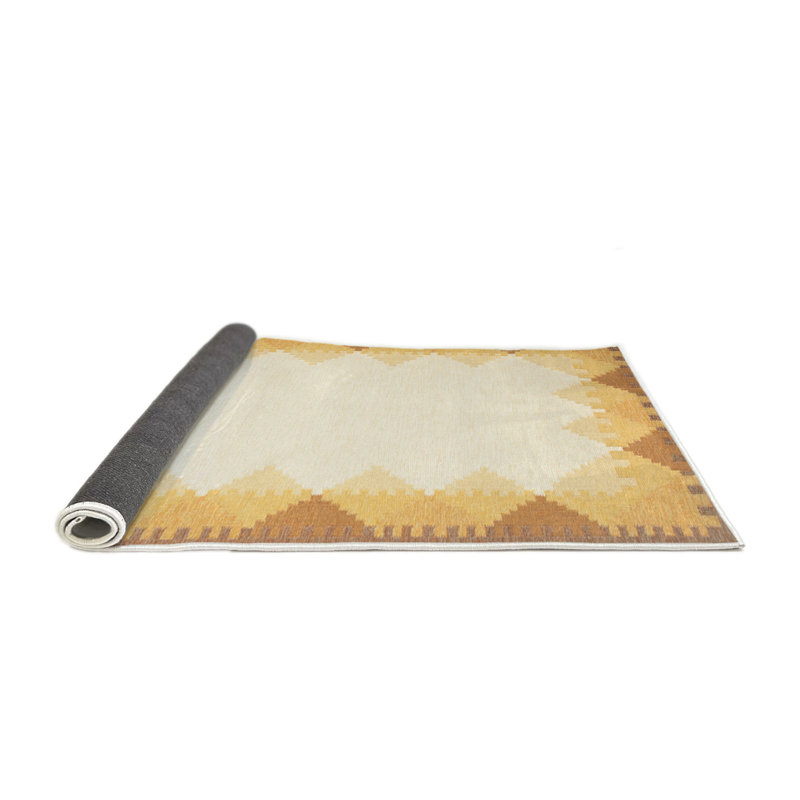 Tapis contemporain beige / jaune, Rond 3 pi