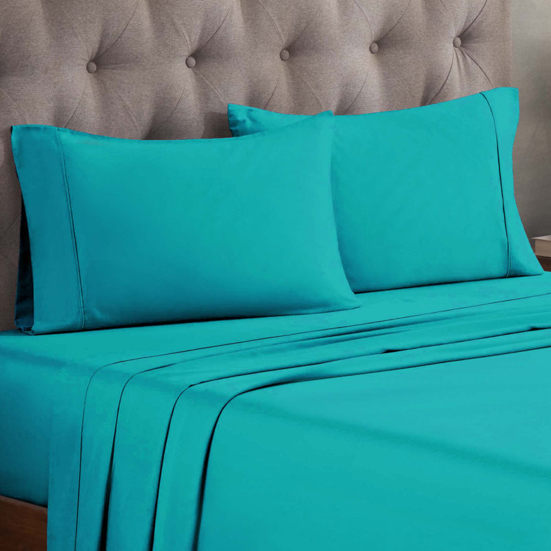 Ensemble de draps unis à poche profonde en mélange de coton égyptien certifié à densité de tissage de 300 fils, Sarcelle