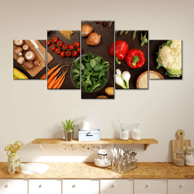 Ensemble de 5 ingrédients végétaux sur toile, H 12 po x l 29 po x P 1 po