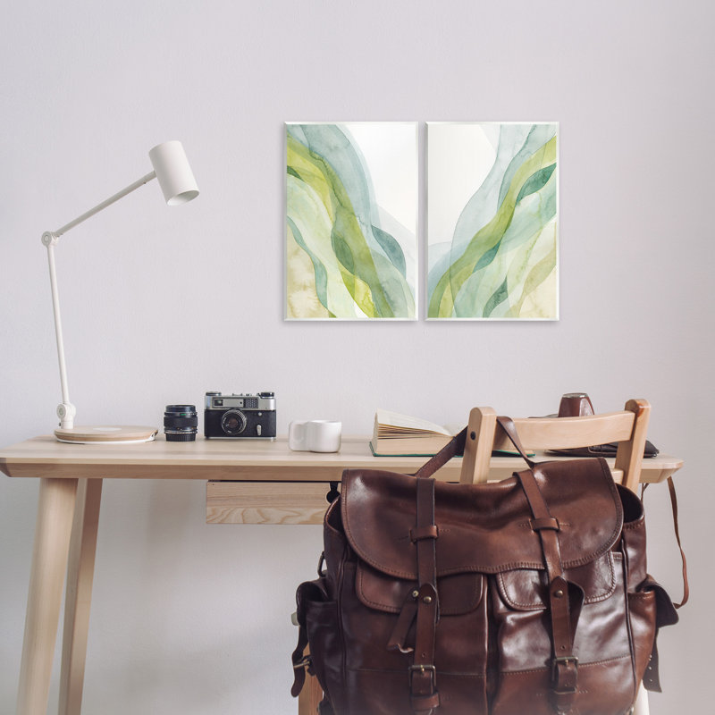 «Stupell Industries», ensemble de 2 toiles abstraites vertes par Grace Popp, H 15 po x l 10 po x P 0,5 po