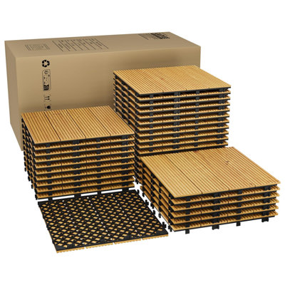 12"x12" Interlocking Wood Deck Tiles – 33PCS, Yellow Painted, Non-Slip Patio Flooring for Balcony, Porch, Pool, Garden