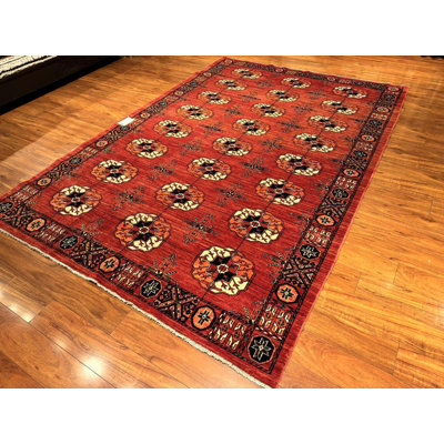 Turkmen Salor Rug 6x9 Hand Knotted Wool Area Rug, Afghan Tribal Carpet, Traditional Bokhara Style Rug, Rust Red Geometric Rug