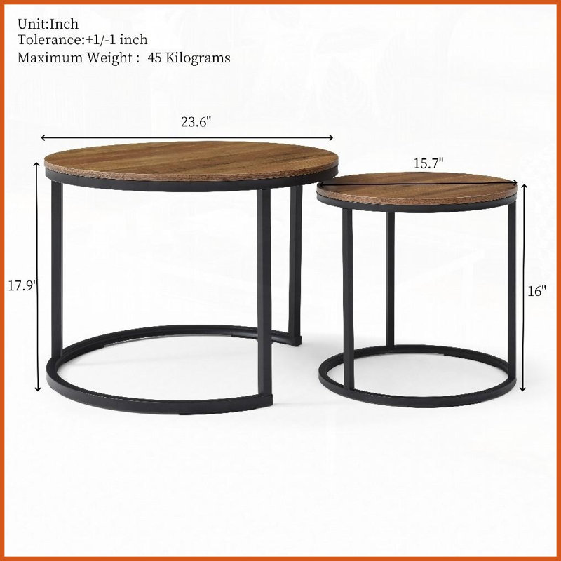 Ensemble de 2 tables gigognes rondes encastrables peu encombrantes - style polyvalent pour le salon, la chambre à coucher et amp; Petits appartements