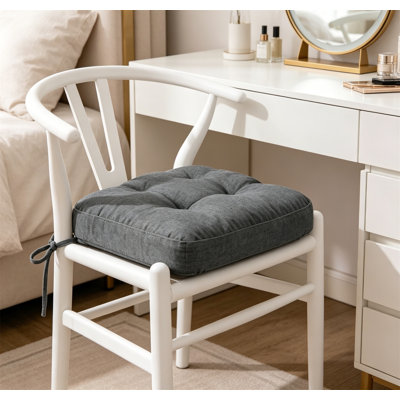Set of 6 Tufted Dining Chair Cushions 16.5"x16.5"x3.5" with Ties & Non-Slip Backing, Grey