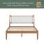 Grand lit avec dossier en cuir blanc tissé, structure en bois naturel