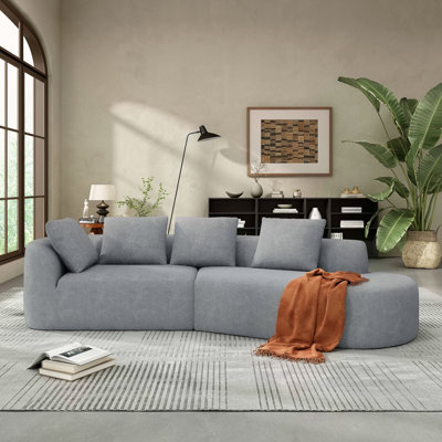 116" Modern Curved Sectional Sofa With High-Density Fully Compressed Sponge And Chaise Lounge, Pearl Upholstery, 2-Piece Set, Fully Assembled Right Hand Facing, Perfect For Living Room, Lounge