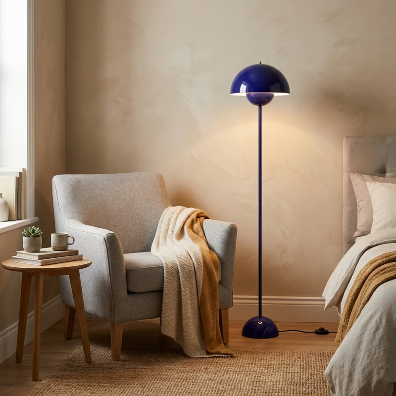Lampe sur pied industrielle de style industriel avec abat-jour bleu et interrupteur au pied, Bleu