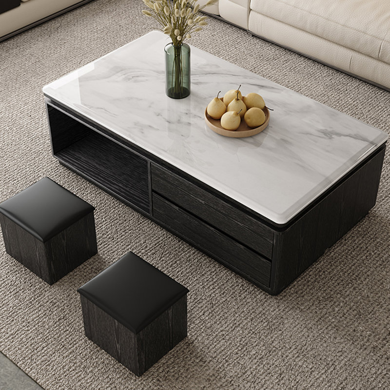 Table basse moderne avec repose-pieds avec rangement, H 19,68 po x L 51,18 po x l 27,55 po, Blanc, Noir