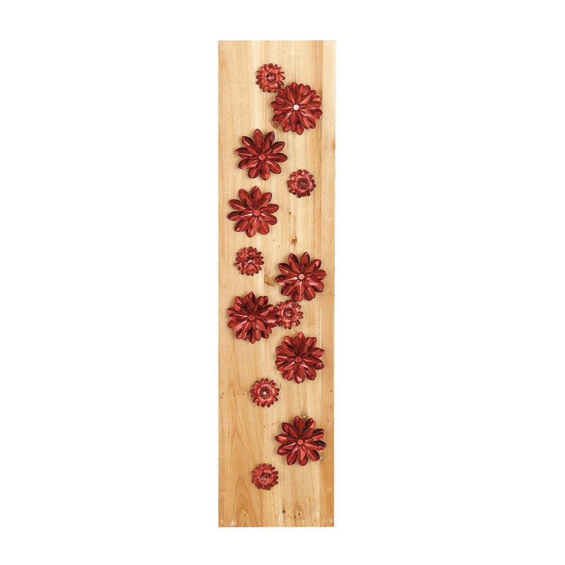 Boho Plants & Flowers Wall Decor on Wood, Red