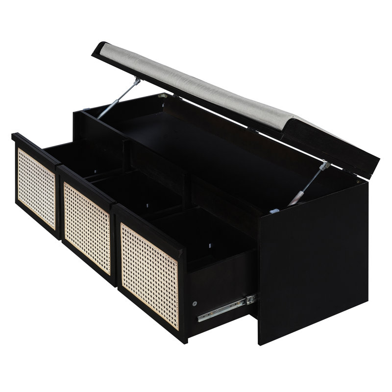 Banc de 48 po avec rangement caché et coussin, Noir
