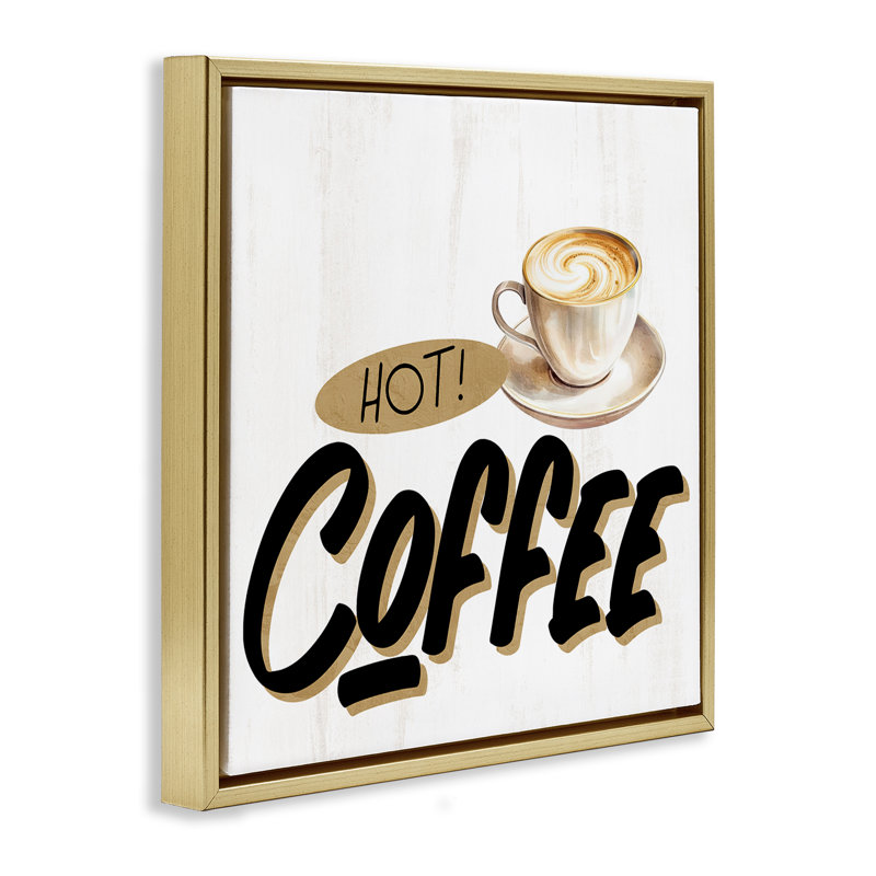 Cadre flottant rétro avec café chaud, design par Kim Allen, H 25 po x l 25 po, Cadre flottant métallique doré