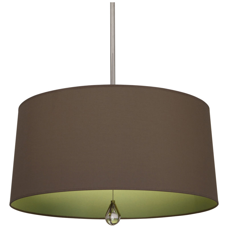 Custis 3 - Light Drum Chandelier, Revolutionary Storm Fabric/Parrot Green, Polished Nickel