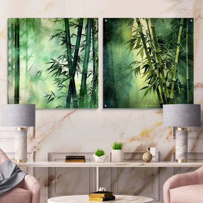Bamboo Forest Intesed Field - Bamboo Acrylic Wall Art Glass Set Of 2