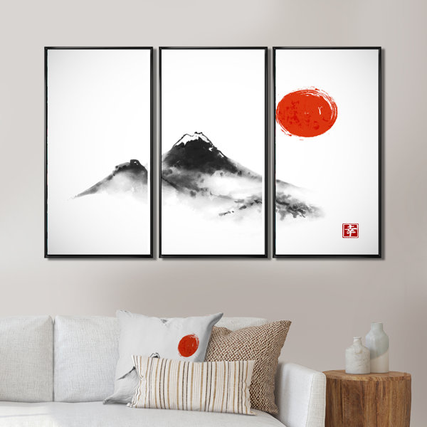 Millwood Pines Japanese Red Moon In Traditional Sumi-e Painting III ...