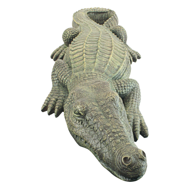 Large Hand-Painted Green Resin Alligator Garden Statue