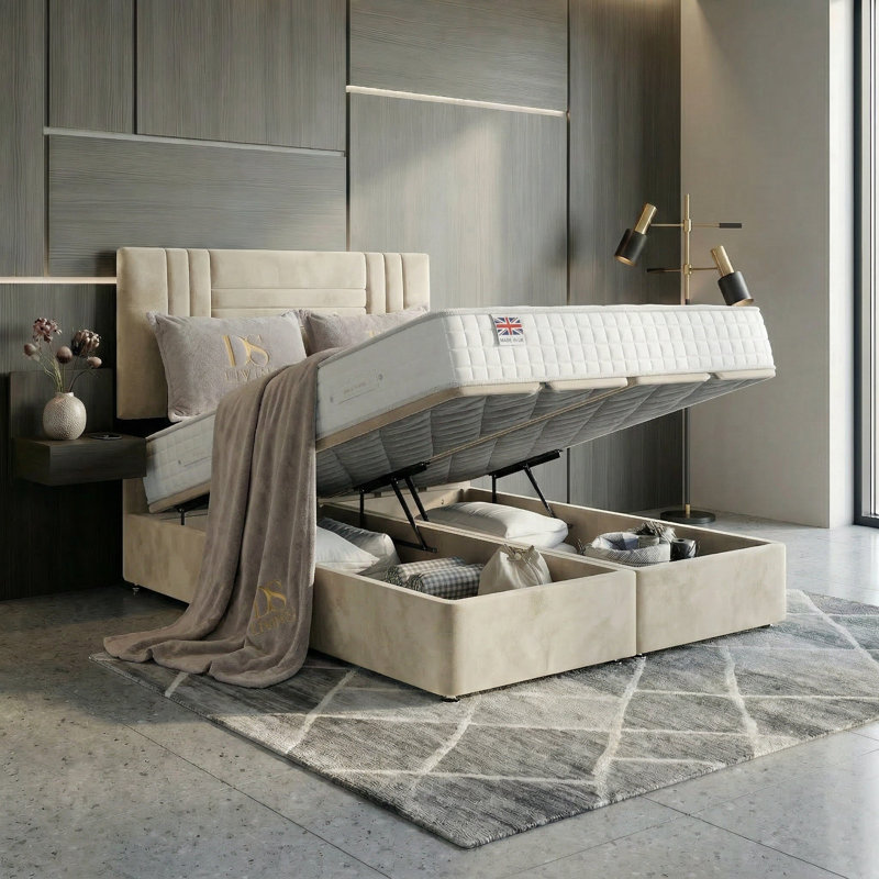 Upholstered Ottoman Bed, Super King, Cream