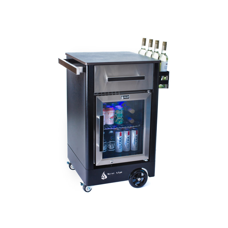 Station de cuisson pour îlot de cuisine en acier inoxydable avec plateau en céramique et réfrigérateur à boissons Mont + Alpi