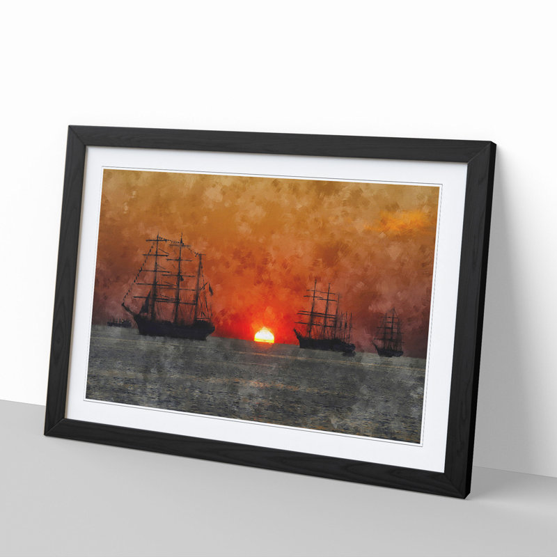 Ships at Sunset - Picture Frame Graphic Art, Black Framed, 27cm H x 36cm W x 2cm D