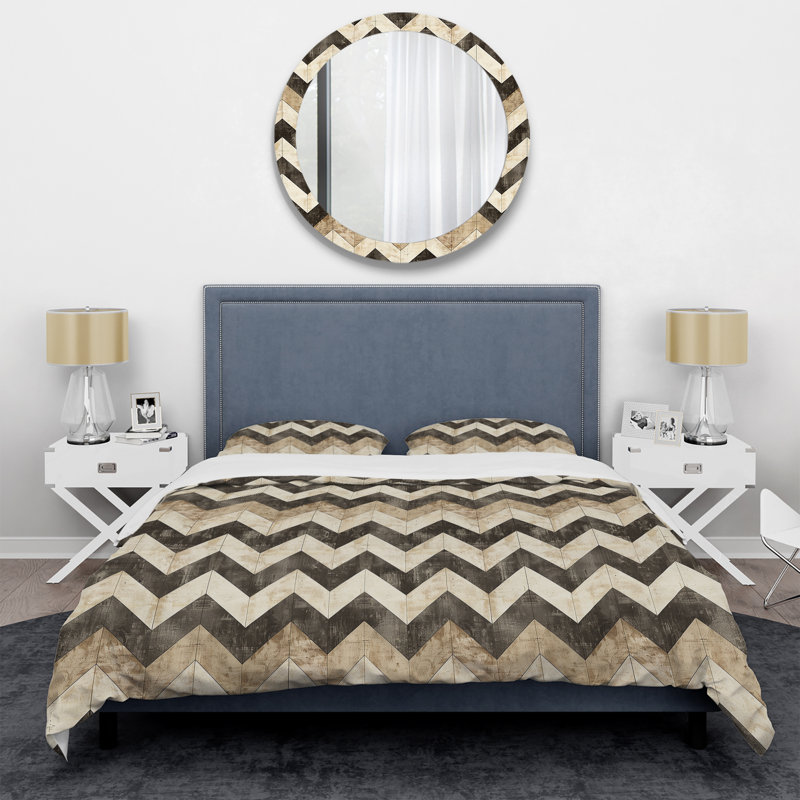 Ensemble de housse de couette transitionnelle Brown Cream Chevron Glam III, Housse de couette très grand et 2 très grandes t