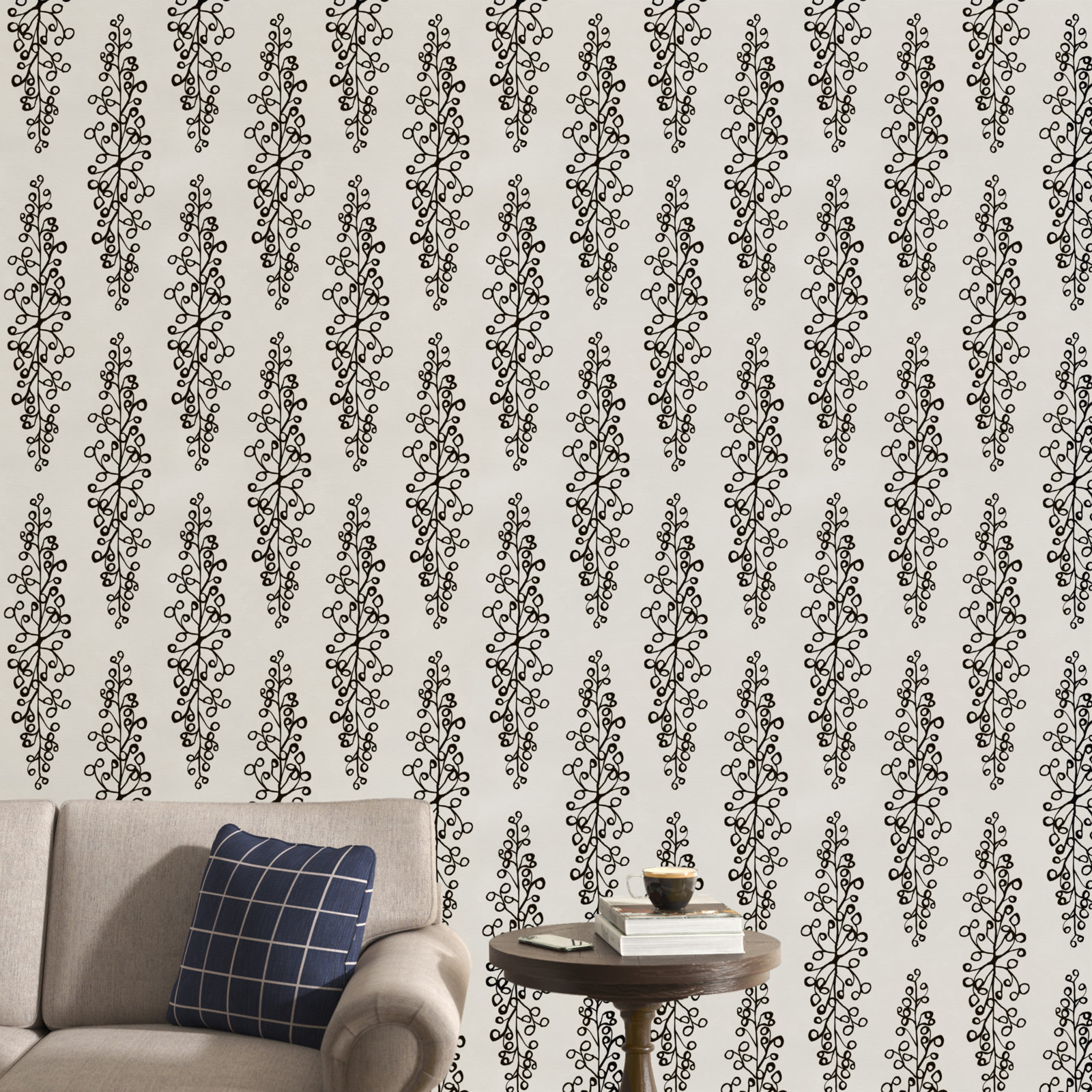 Kirk Modern Floral Wallpaper, Cream/Black
