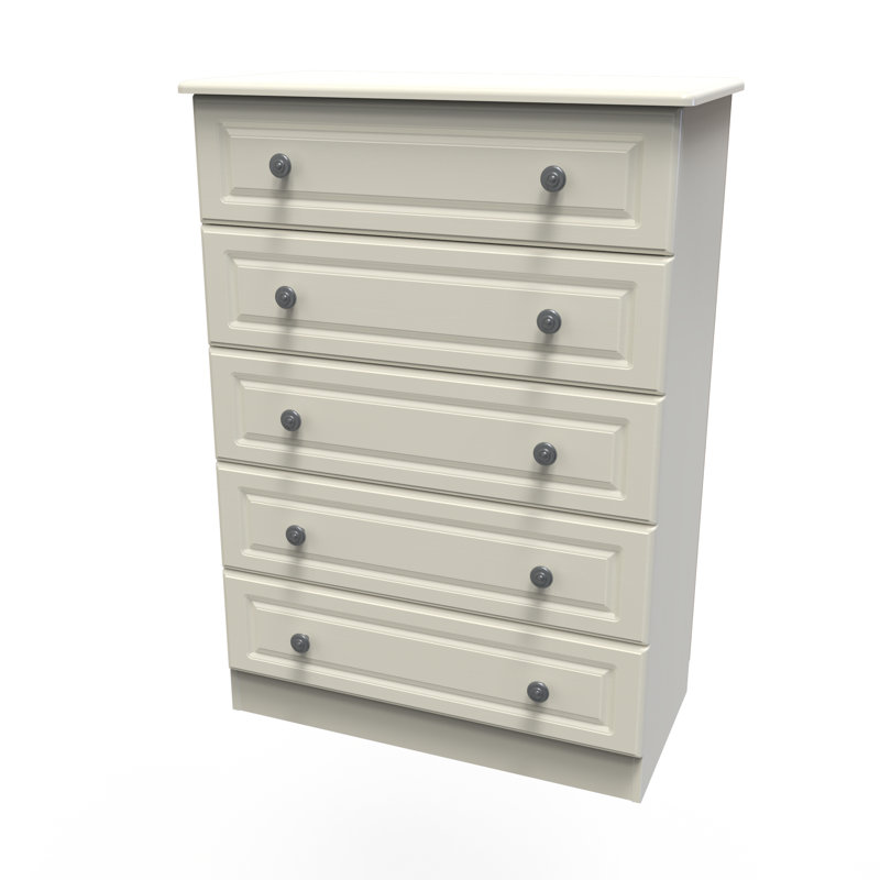 Fully Assembled Meansville 5 Drawer Chest, Cream