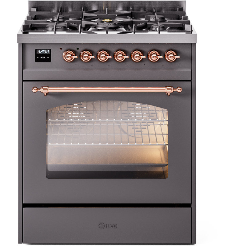Cuisinière à double combustible de 30 po avec 5 brûleurs scellés (porte vitrée) ILVE Nostalgie II Series, Gaz naturel